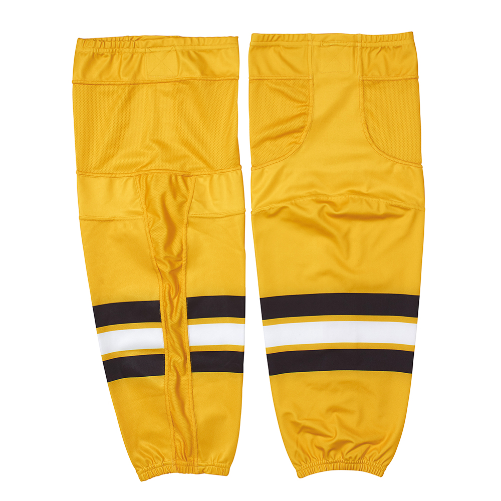 картинка Гамаши хоккейные анатомические желтые с черными и белыми полосками  от магазина LutchShop.ru