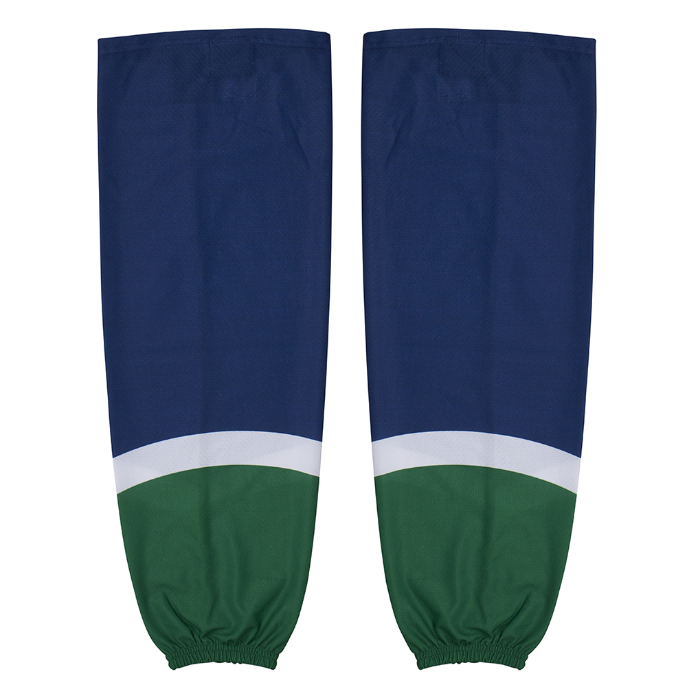 картинка Гамаши хоккейные простые синие с белой и зелеными полосками  от магазина LutchShop.ru