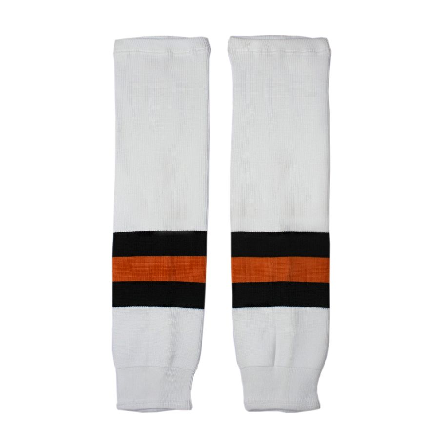 картинка Гамаши хоккейные вязаные белые (чёрные. оранжевая полосы) от магазина LutchShop.ru
