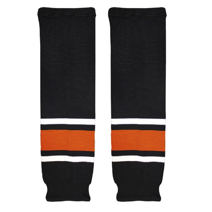 картинка Гамаши хоккейные вязаные черные (белые, оранжевые полосы) от магазина LutchShop.ru
