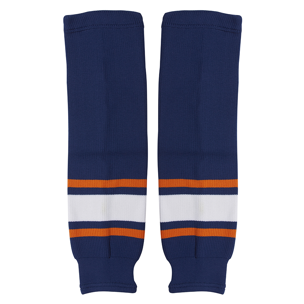 картинка Гамаши хоккейные вязаные синии с оранжевыми и белой полосками  от магазина LutchShop.ru