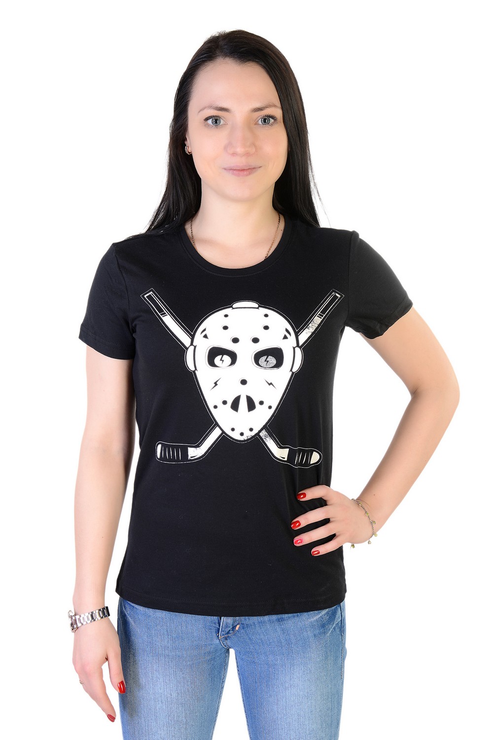 картинка Футболка Маска HOCKEY большая женская, черная от магазина LutchShop.ru