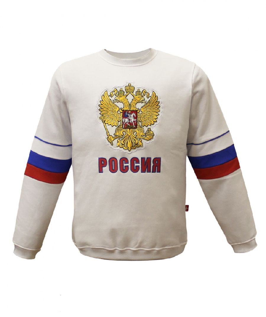 картинка Толстовка Россия с гербом  триколор (белая) от магазина LutchShop.ru