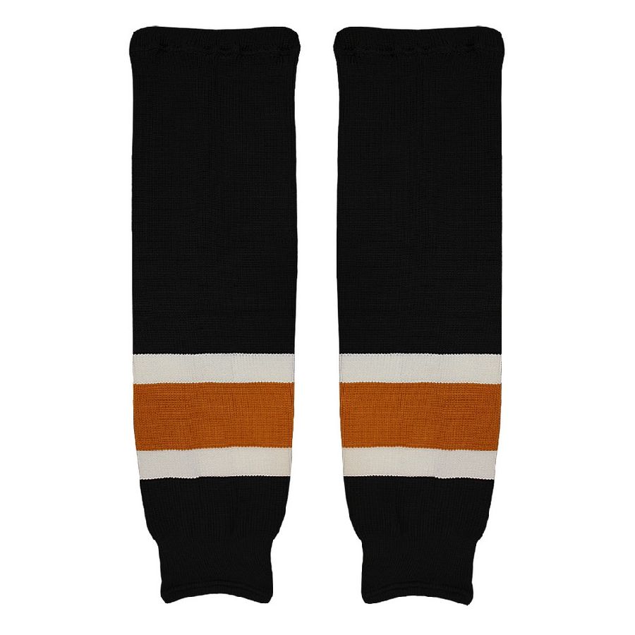 картинка Гамаши хоккейные вязанные черные (бело-оранжевые полосы) от магазина LutchShop.ru