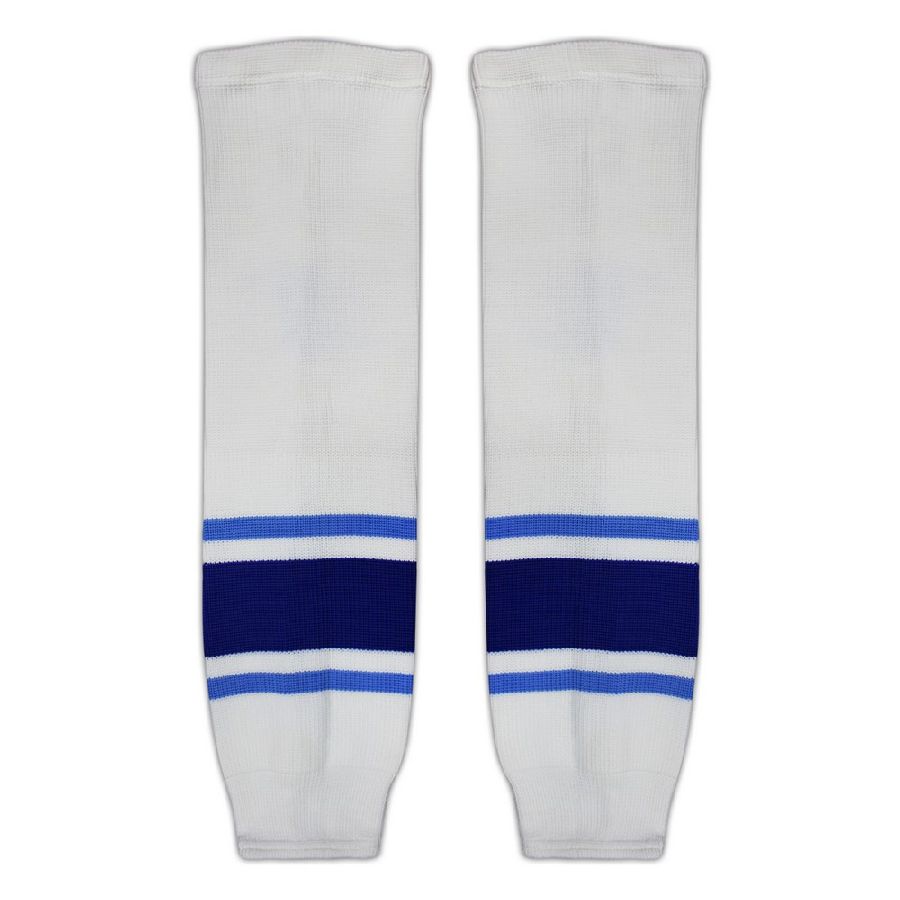 картинка Гамаши хоккейные вязанные белые (голубые, синие полосы) от магазина LutchShop.ru