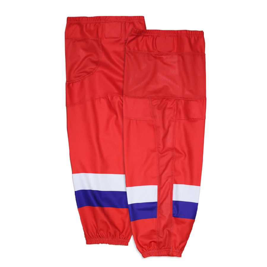 картинка Гамаши/гетры хоккейные анатомические красные (белая,синяя полосы) от магазина LutchShop.ru