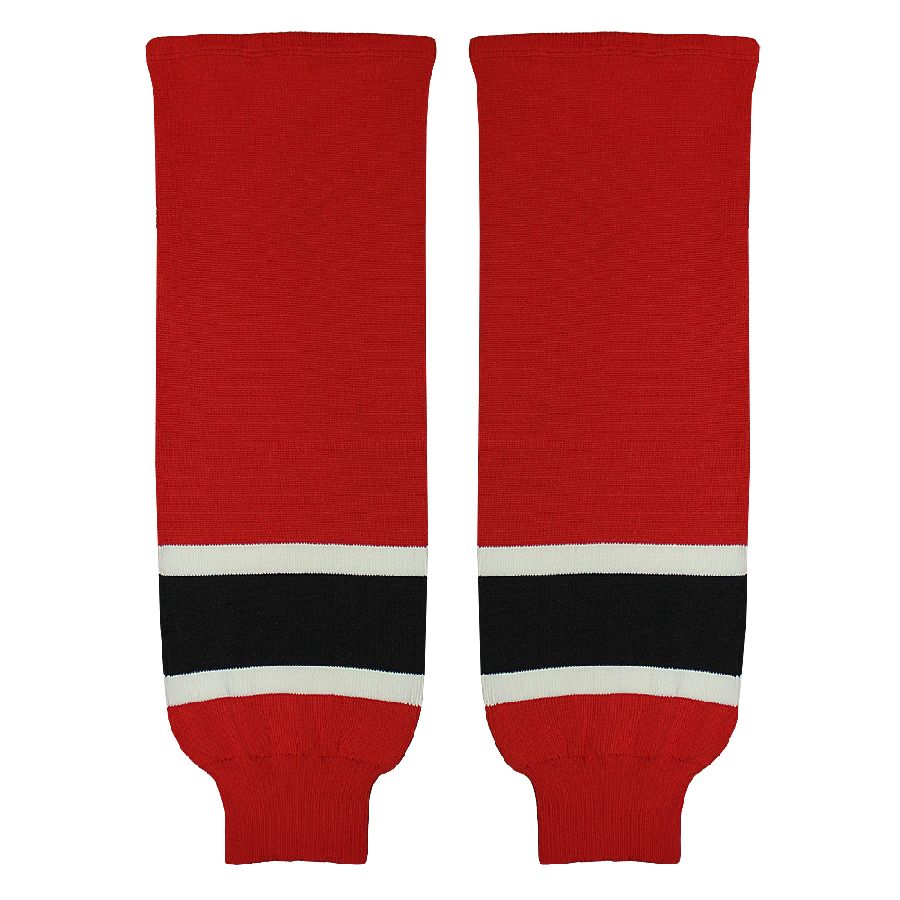 картинка Гамаши хоккейные вязанные красные (белые и черная полосы) от магазина LutchShop.ru