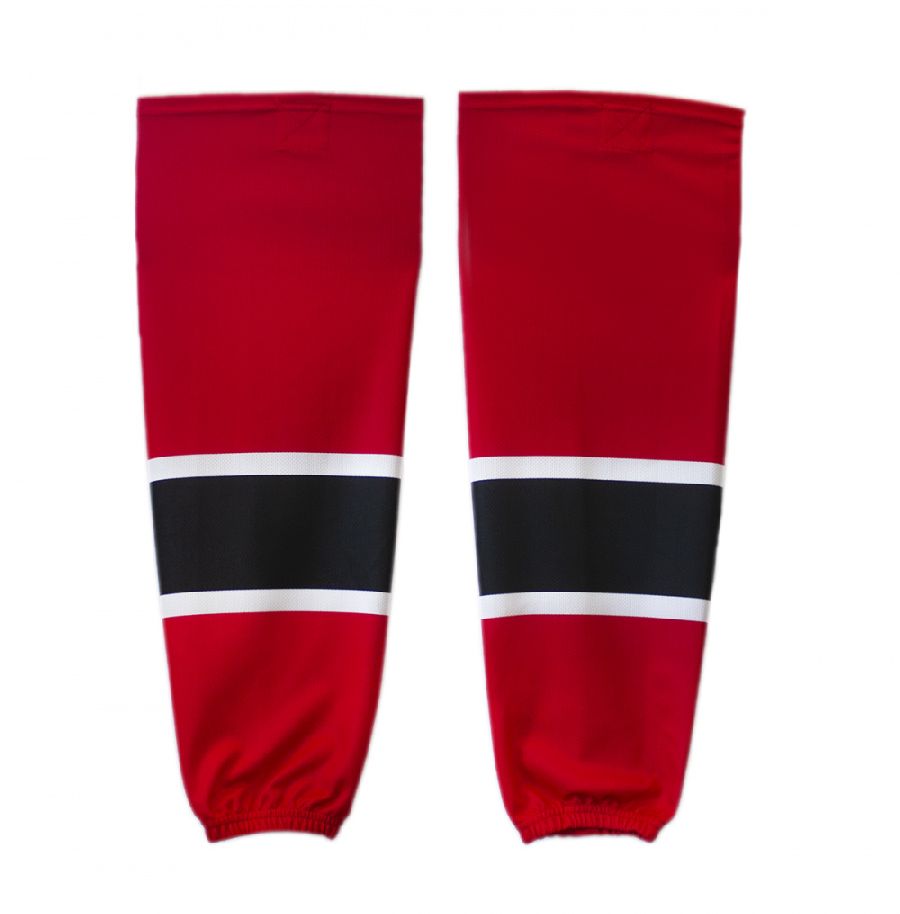 картинка Гамаши хоккейные красные с белыми и черными полосками от магазина LutchShop.ru