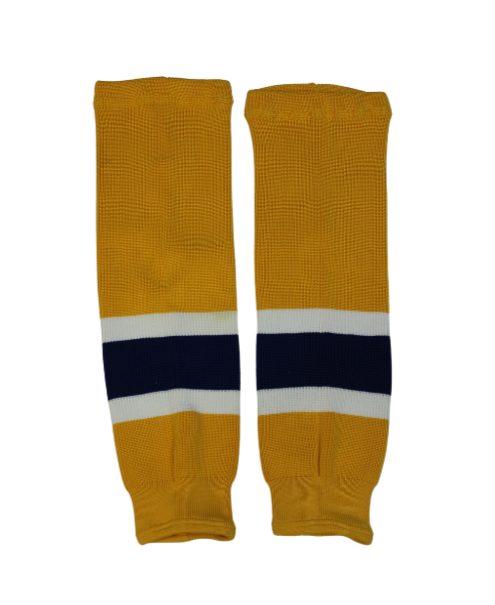 картинка Гамаши хоккейные вязанные жёлтые (синяя, белые полосы) от магазина LutchShop.ru
