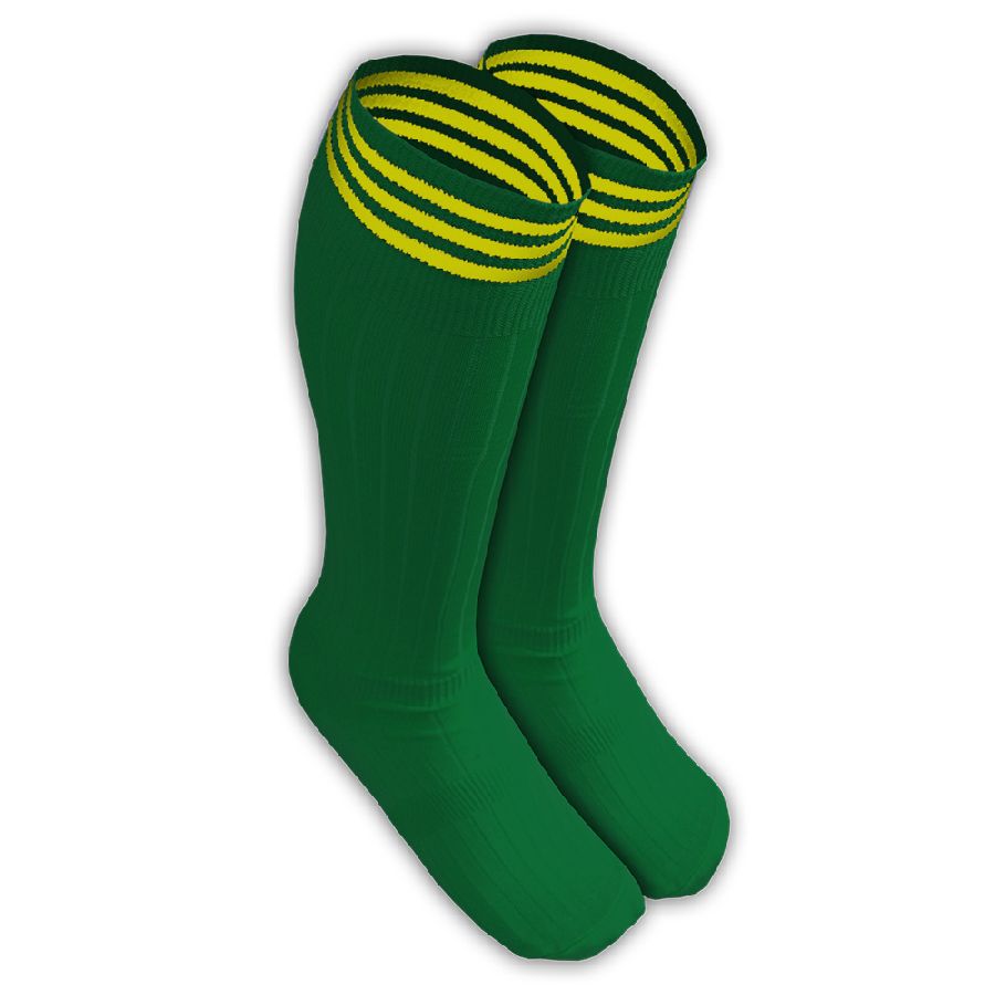 картинка Гетры футбольные подростковые зеленые с желтыми полосами от магазина LutchShop.ru