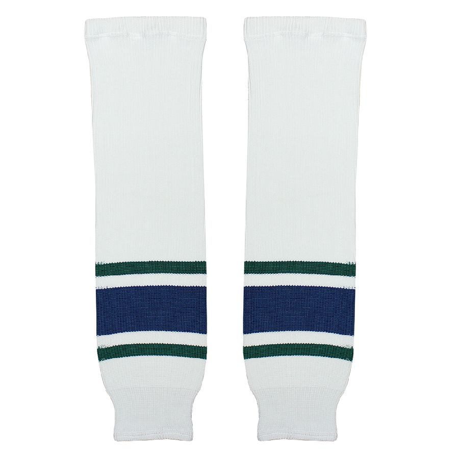 картинка Гамаши хоккейные вязанные белые (сине-зеленые полосы) от магазина LutchShop.ru