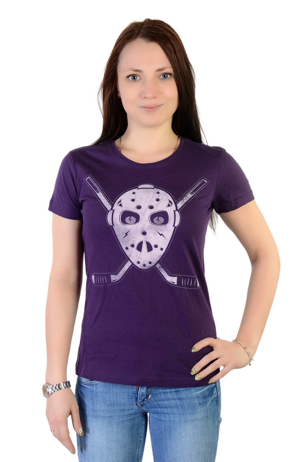 картинка Футболка Маска HOCKEY большая женская, фиолетовая от магазина LutchShop.ru
