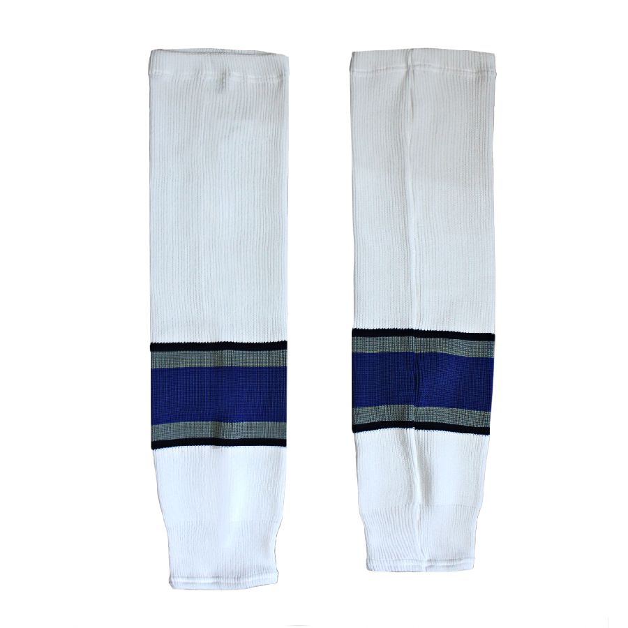картинка Гамаши хоккейные вязанные белые (ванкувер,серый,василек полосы) от магазина LutchShop.ru