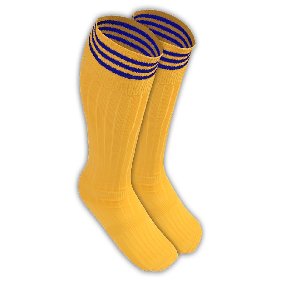 картинка Гетры футбольные подростковые желтые с 3-мя синими полосками от магазина LutchShop.ru