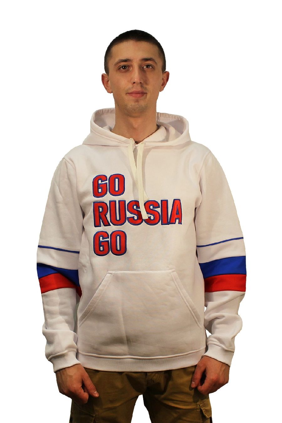 картинка Толстовка "GO RUSSIA GO" триколор (белая) от магазина LutchShop.ru